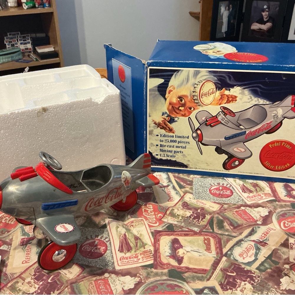 Coca Cola Pedal Plane Toy - Gray and Red